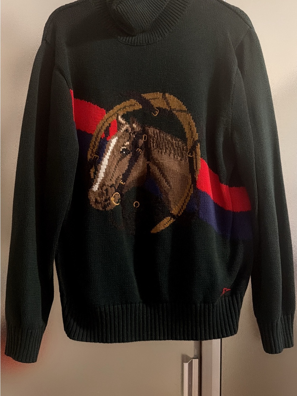Polo by Ralph Lauren Dark Green Turtleneck Sweater with Horse Motif - Picture 2 of 4